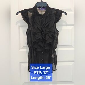 Miley Cyrus Max Azria Ruffled Short Cap Sleeve Sheer Top, EUC, Size Large